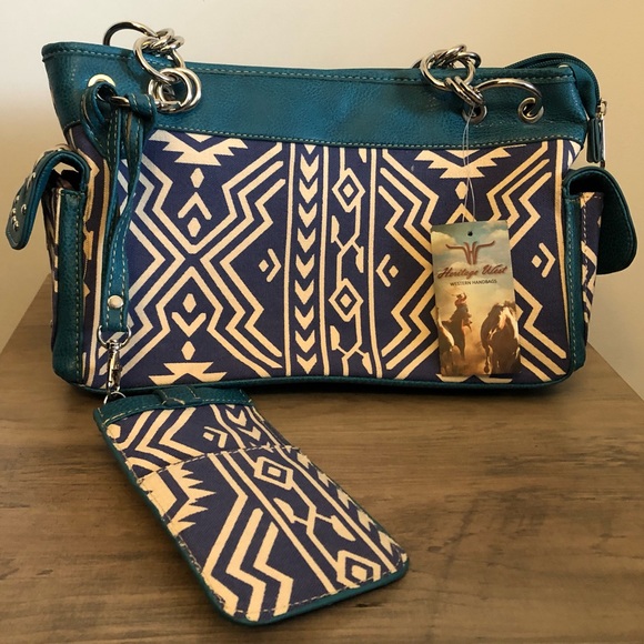 Heratige West Blue Aztec Print Handbag - Picture 1 of 12